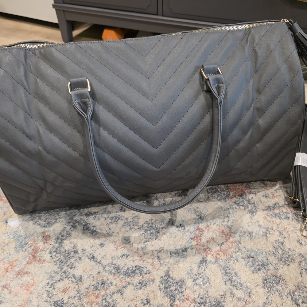 Ms. Lovely Unisex Gray Quilted Weekender Travel Bag - Vegan Leather, Brand New
